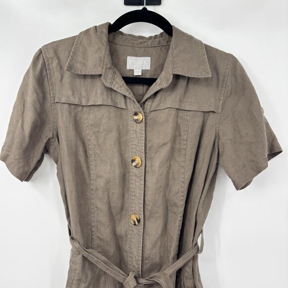 Pure Collection Linen Button Front Midi Shirt Dress Belted Brown Pockets, Size 6 - Picture 4 of 9